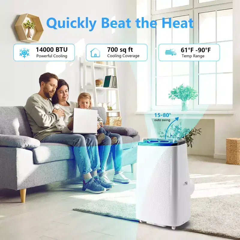 Aires acondicionados portátiles de 14.000 BTU, cobertura de 70 m², función 4 en 1, motor doble con deshumidificador y control remoto, ideal para habitaciones grandes y caravanas