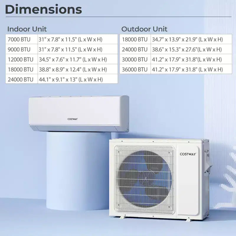 Costway Climatiseur mini-split 2 zones 18 000 BTU 22 SEER2 208-230 V compatible Wi-Fi