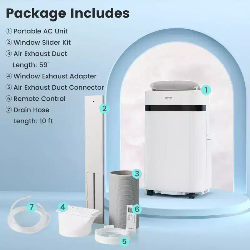 Aire Acondicionado Portátil Costway de 12000 BTU con Ventilador y Deshumidificador, Modo Noche, Temporizador de 24H