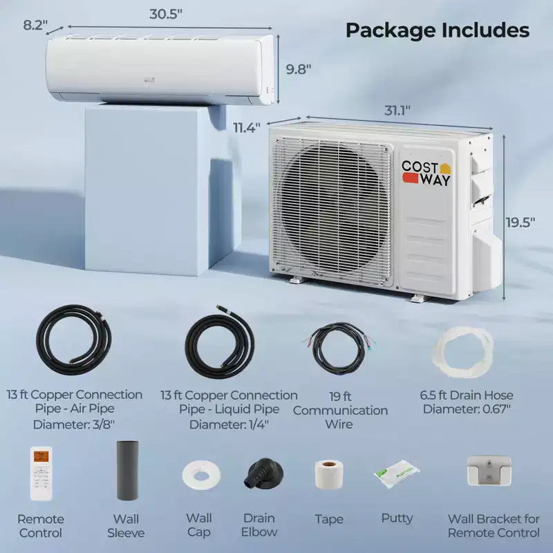 Costway Aire Acondicionado y Calentador Mini Split con Wi-Fi de 11500/11500/17000/23000 BTU, Funciona con Alexa