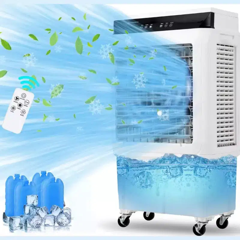 Refroidisseur d'air par évaporation, rafraîchisseur d'air portable 1800CFM avec télécommande, 3 vitesses, minuterie 12H et réservoir d'eau 8,4 gallons, ventilateur de refroidissement 3-EN-1