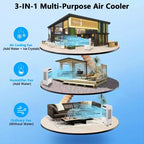 Refroidisseur de marais 3000 CFM, refroidisseur d'air par évaporation avec télécommande et minuterie de 12 heures, 4 blocs de glace, 3 modes et vitesses de vent pour utilisation intérieure et extérieure, 10,3 gallons