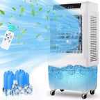 Refroidisseur de marais 3000 CFM, refroidisseur d'air par évaporation avec télécommande et minuterie de 12 heures, 4 blocs de glace, 3 modes et vitesses de vent pour utilisation intérieure et extérieure, 10,3 gallons