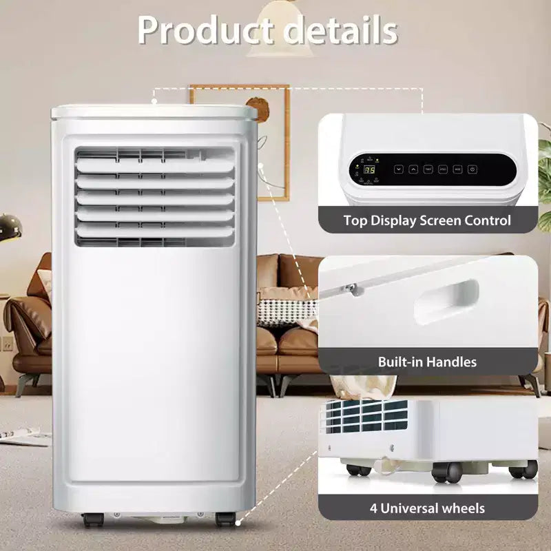 Aire Acondicionado Portátil de 8000 BTU, Enfría Habitaciones de Hasta 32.5 m², CA 4 en 1 con Control Remoto, Pantalla LED, Temporizador de 24 Horas