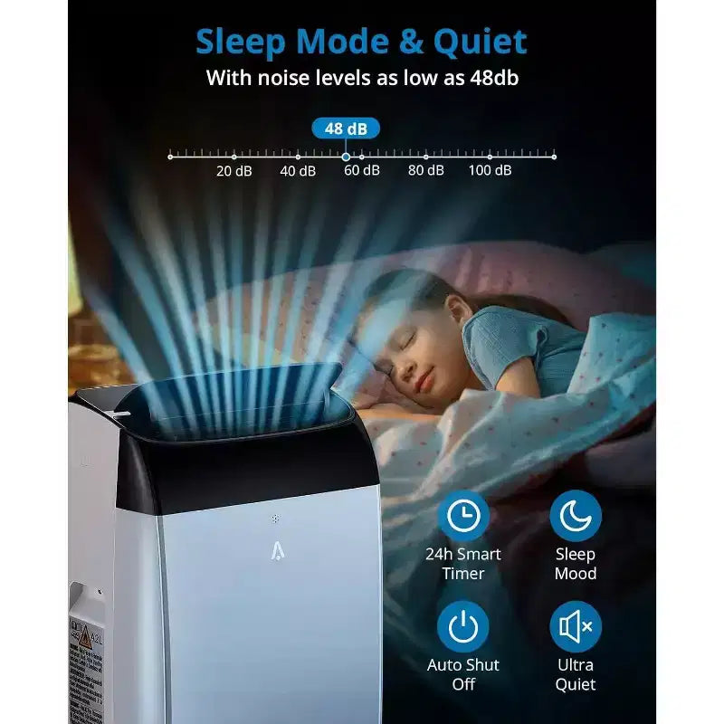 Acekool Climatiseur portable 12 000 BTU - Refroidissement, déshumidificateur et ventilateur 3-en-1 pour pièces jusqu'à 51 m², écran LED, télécommande