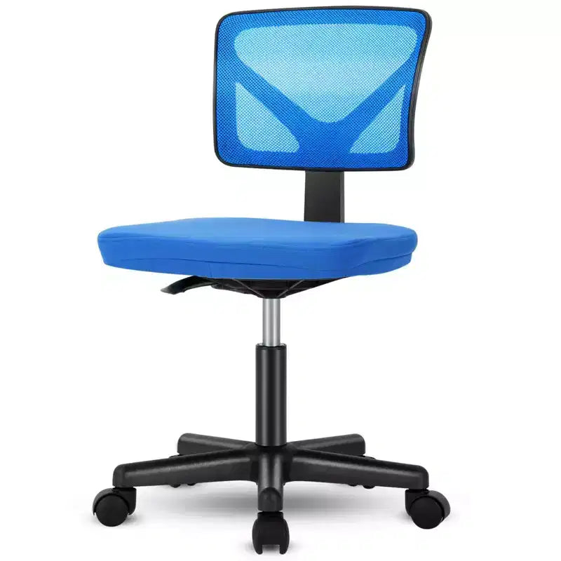 Silla de oficina de malla sin brazos con altura ajustable y soporte lumbar, silla de escritorio giratoria con ruedas para espacios pequeños