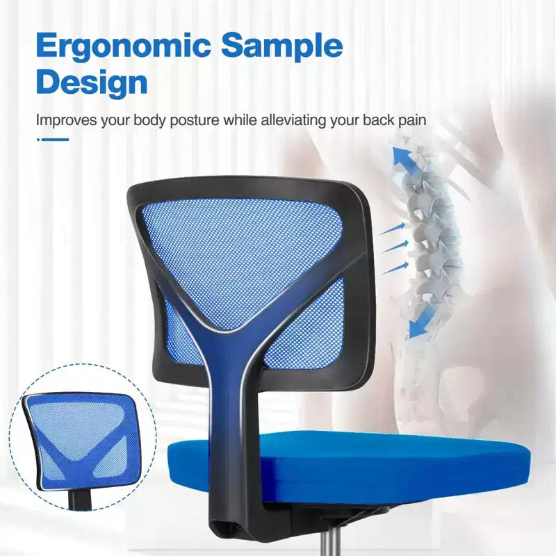 Silla de oficina de malla sin brazos con altura ajustable y soporte lumbar, silla de escritorio giratoria con ruedas para espacios pequeños