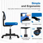 Silla de oficina de malla sin brazos con altura ajustable y soporte lumbar, silla de escritorio giratoria con ruedas para espacios pequeños