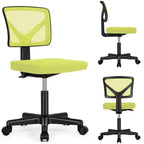 Silla de oficina de malla sin brazos con altura ajustable y soporte lumbar, silla de escritorio giratoria con ruedas para espacios pequeños