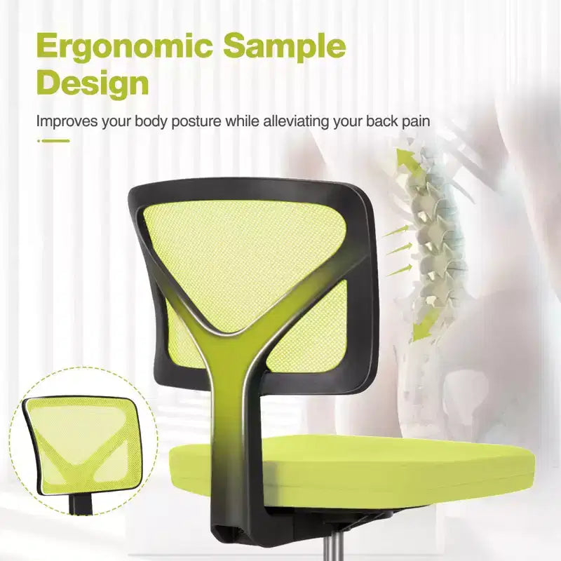 Silla de oficina de malla sin brazos con altura ajustable y soporte lumbar, silla de escritorio giratoria con ruedas para espacios pequeños