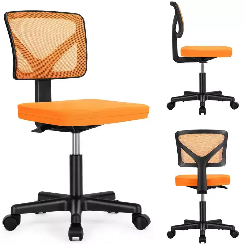 Silla de oficina de malla sin brazos con altura ajustable y soporte lumbar, silla de escritorio giratoria con ruedas para espacios pequeños