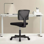 Silla de oficina de malla sin brazos con altura ajustable y soporte lumbar, silla de escritorio giratoria con ruedas para espacios pequeños