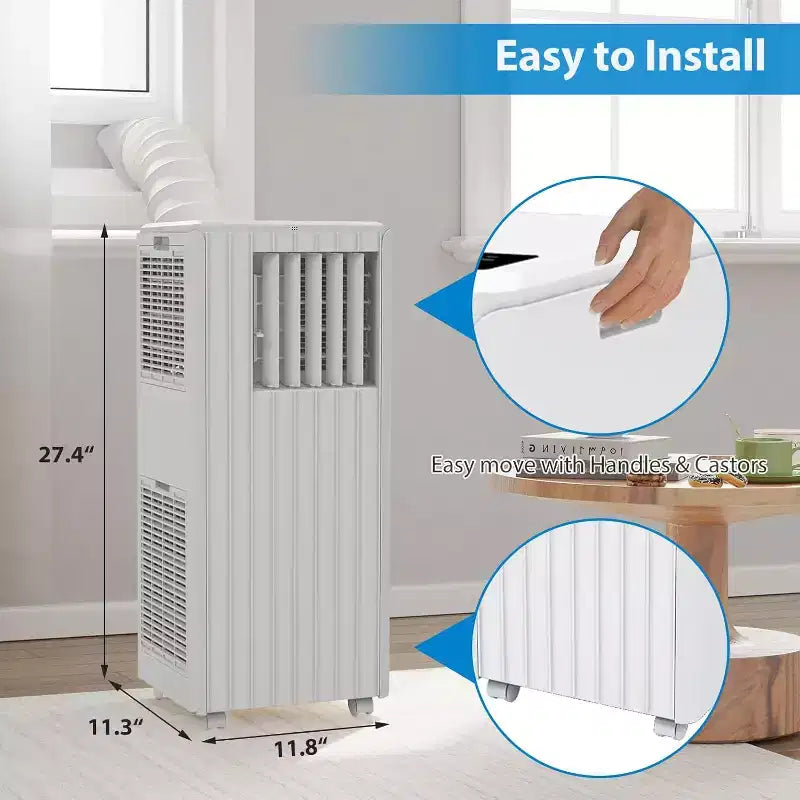 Climatiseur portable 8 000 BTU, refroidit des pièces jusqu'à 32,5 m², déshumidificateur, ventilateur, mode veille, télécommande, unité de climatisation silencieuse avec kit de montage de fenêtre
