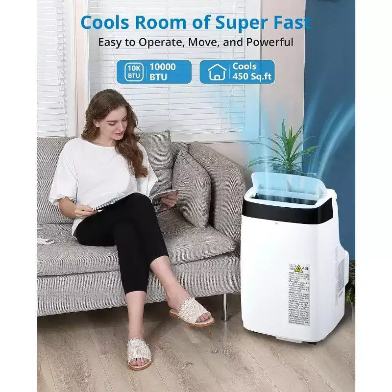 Climatiseur portable Acekool 10000 BTU, 3-en-1 CA avec ventilateur et déshumidificateur, télécommande, 3 vitesses, minuterie 24h, rafraîchit les pièces jusqu'à 42 m², installation facile