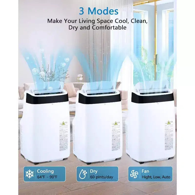 Climatiseur portable Acekool 10000 BTU, 3-en-1 CA avec ventilateur et déshumidificateur, télécommande, 3 vitesses, minuterie 24h, rafraîchit les pièces jusqu'à 42 m², installation facile