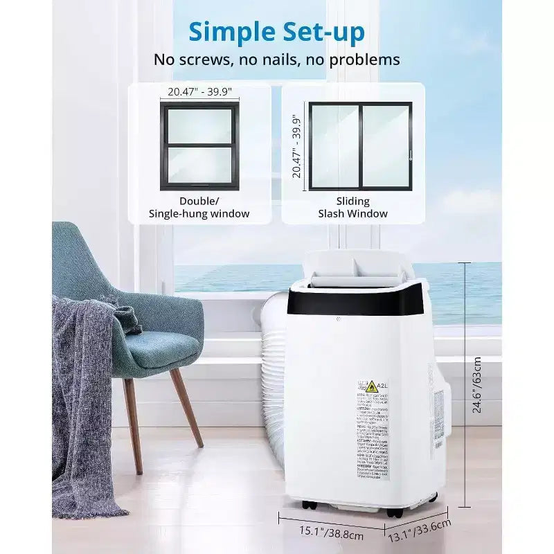 Climatiseur portable Acekool 10000 BTU, 3-en-1 CA avec ventilateur et déshumidificateur, télécommande, 3 vitesses, minuterie 24h, rafraîchit les pièces jusqu'à 42 m², installation facile