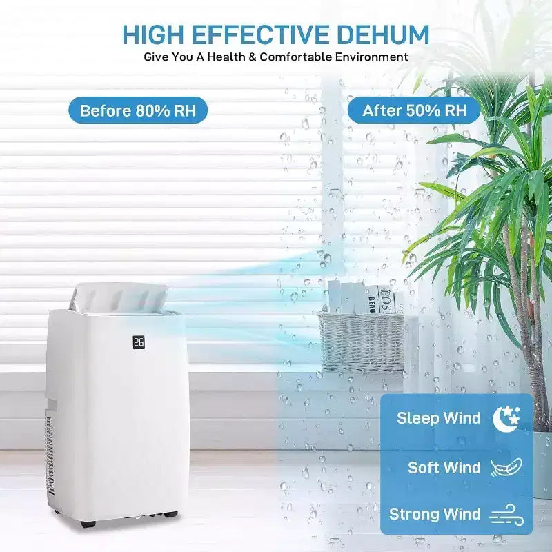 Acekool Aire Acondicionado Portátil de 14000 BTU, 3 en 1 Silencioso con Deshumidificador y Ventilador, Control Remoto, Temporizador, Enfría hasta 70 m², Fácil Instalación, Movilidad