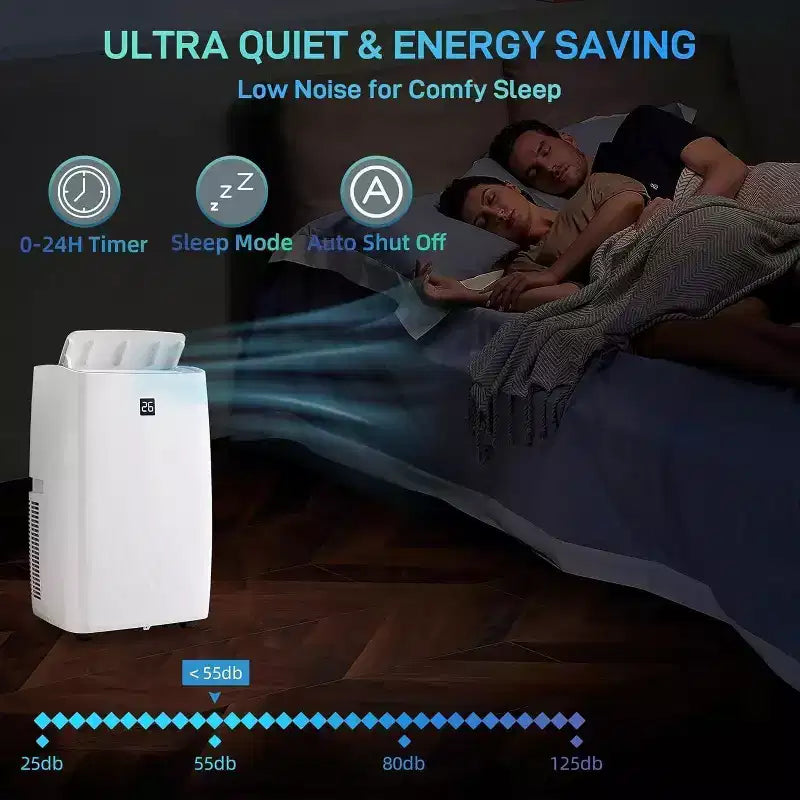 Acekool Aire Acondicionado Portátil de 14000 BTU, 3 en 1 Silencioso con Deshumidificador y Ventilador, Control Remoto, Temporizador, Enfría hasta 70 m², Fácil Instalación, Movilidad