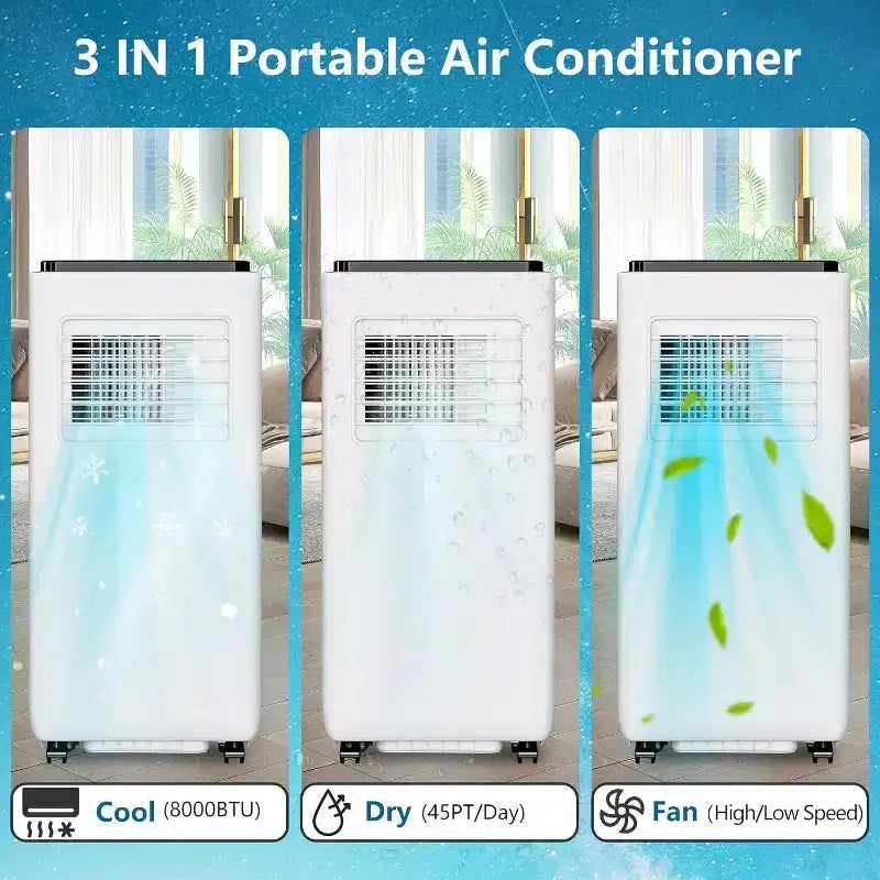 Acekool Aire Acondicionado Portátil de 14000 BTU, 3 en 1 Silencioso con Deshumidificador y Ventilador, Control Remoto, Temporizador, Enfría hasta 70 m², Fácil Instalación, Movilidad