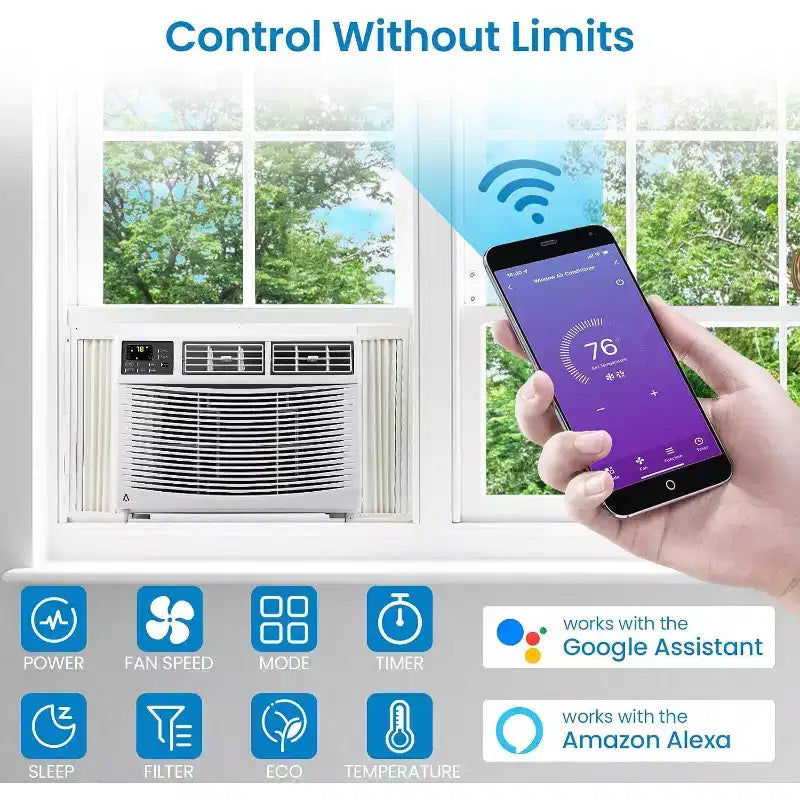 Climatiseur de fenêtre Acekool 10000 BTU, unité de climatisation intelligente Wi-Fi rafraîchissant les pièces jusqu'à 42 m², silencieux et économe en énergie, contrôle par application à distance, installation facile