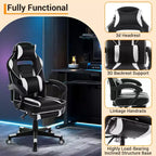 Silla gaming de altura regulable con giro de 360 grados, reposapiés retráctil y reposacabezas, silla ergonómica de oficina de piel sintética con respaldo alto para ordenador