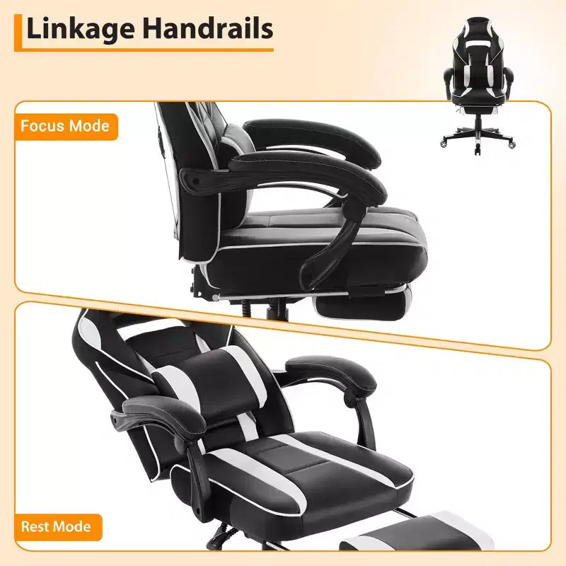 Silla gaming de altura regulable con giro de 360 grados, reposapiés retráctil y reposacabezas, silla ergonómica de oficina de piel sintética con respaldo alto para ordenador
