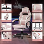 Silla gaming de altura regulable con giro de 360 grados, reposapiés retráctil y reposacabezas, silla ergonómica de oficina de piel sintética con respaldo alto para ordenador