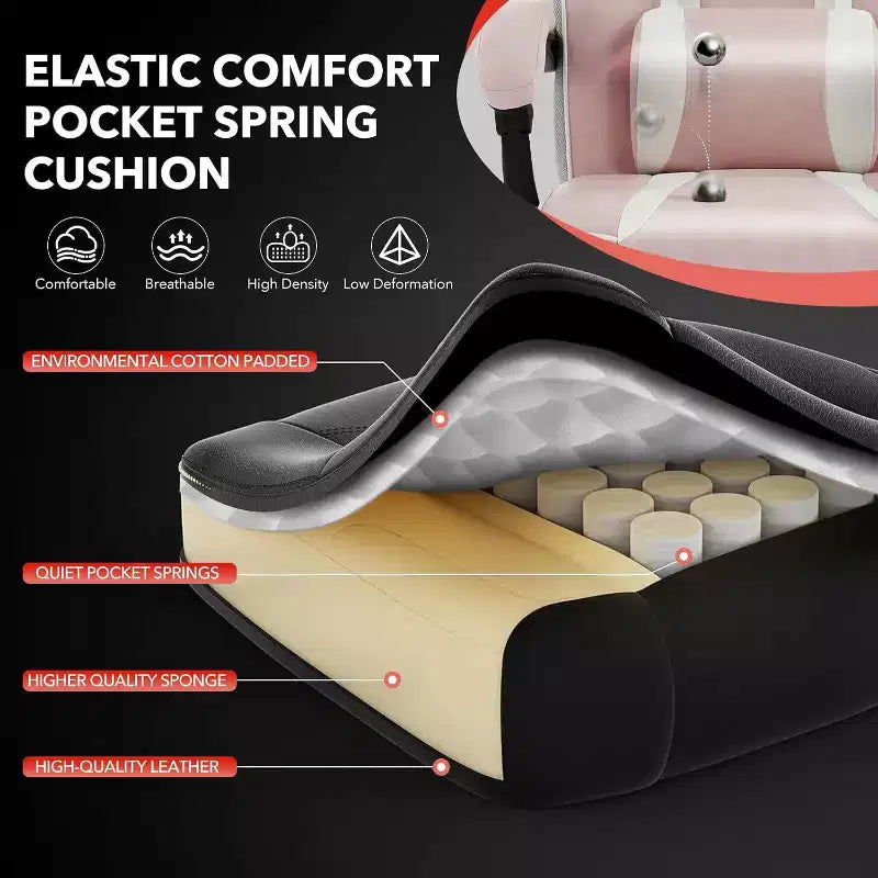 Silla gaming de altura regulable con giro de 360 grados, reposapiés retráctil y reposacabezas, silla ergonómica de oficina de piel sintética con respaldo alto para ordenador