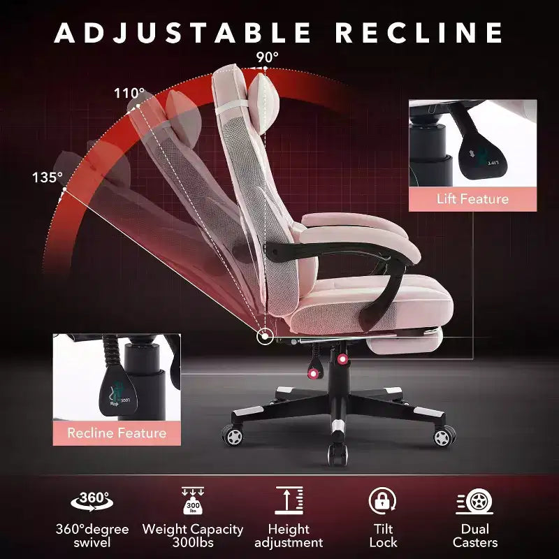 Silla gaming de altura regulable con giro de 360 grados, reposapiés retráctil y reposacabezas, silla ergonómica de oficina de piel sintética con respaldo alto para ordenador