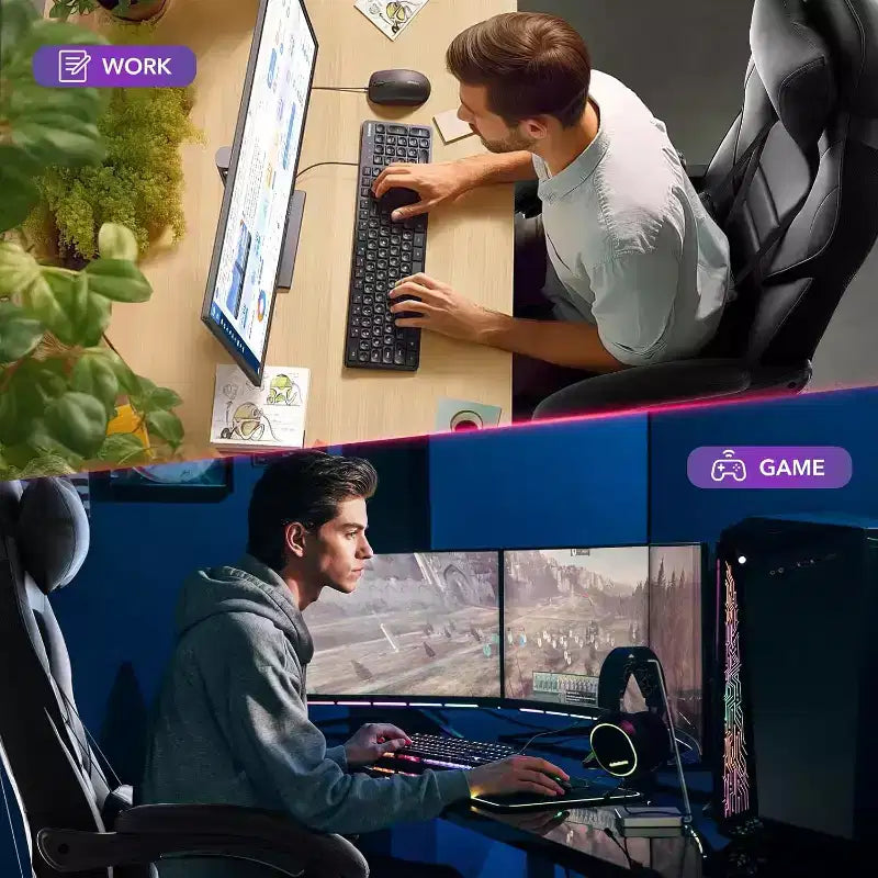 Silla gaming de altura regulable con giro de 360 grados, reposapiés retráctil y reposacabezas, silla ergonómica de oficina de piel sintética con respaldo alto para ordenador