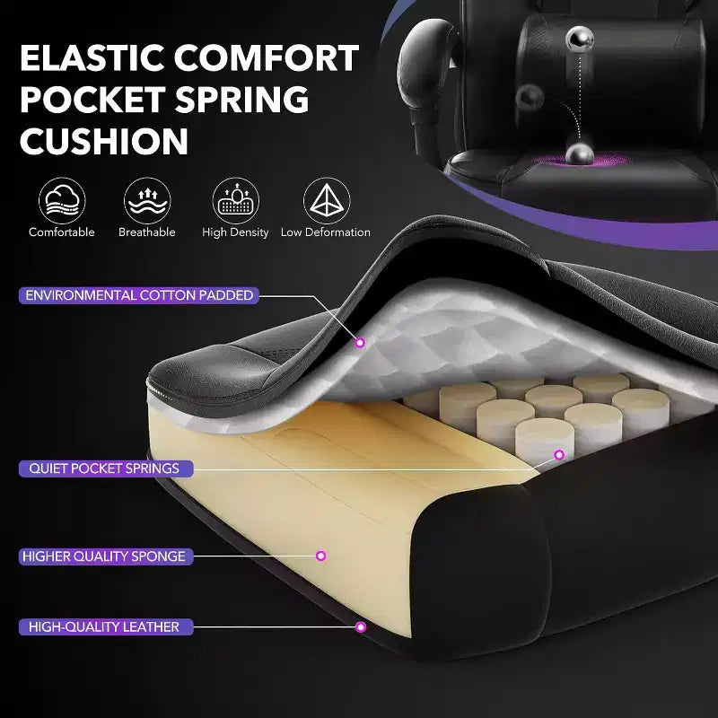 Silla gaming de altura regulable con giro de 360 grados, reposapiés retráctil y reposacabezas, silla ergonómica de oficina de piel sintética con respaldo alto para ordenador