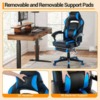Silla gaming de altura regulable con giro de 360 grados, reposapiés retráctil y reposacabezas, silla ergonómica de oficina de piel sintética con respaldo alto para ordenador