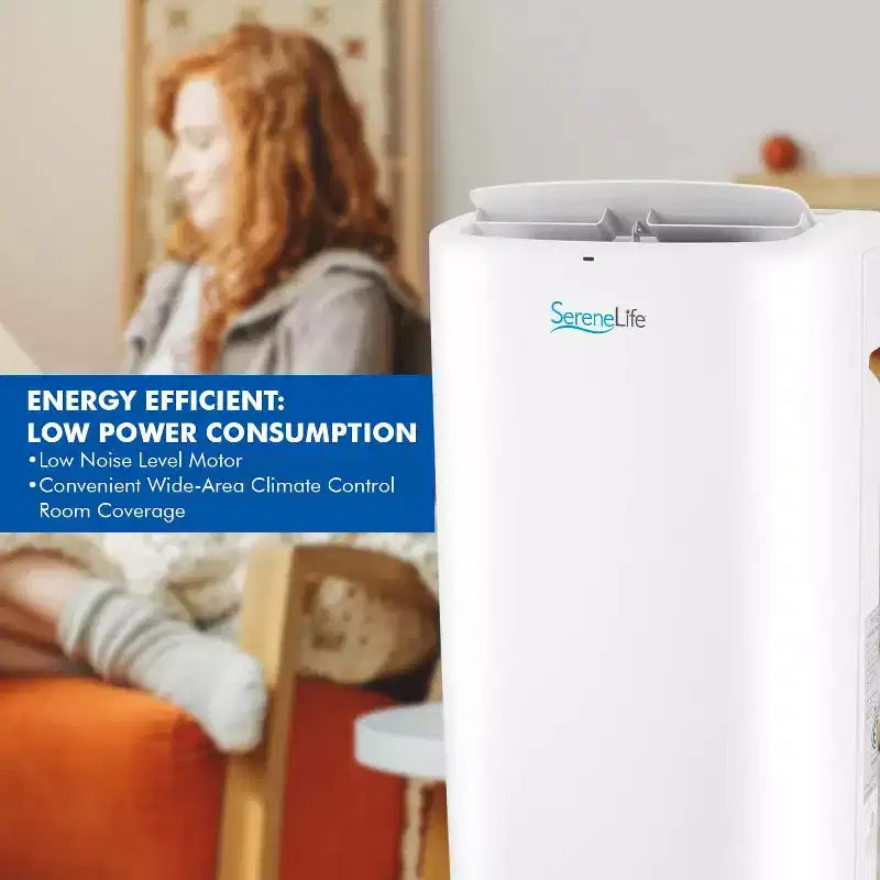 SereneLife Climatiseur portable 14 000 BTU avec déshumidificateur et ventilateur - Wi-Fi intégré, couverture de 46 m², télécommande et kit fenêtre - SLPAC14.5