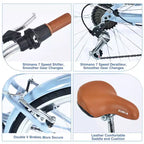 Bicicleta de 7 velocidades NAYSAYE con cuadro de acero para mujer de 24 pulgadas para viajes diarios y ocio para paseos urbanos, beige, 62.2*23.62*40.16