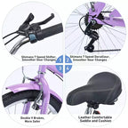 Bicicleta NAYSAYE de 7 velocidades y 26 pulgadas, tipo cruiser de playa con cuadro de acero para mujer, para paseos cómodos, color morado, 69.96*28.32*43.2