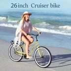 NAYSAYE Bicicleta Playera de Una Velocidad de 26 Pulgadas, Cuadro de Acero para Mujer para Paseos Relajados, Amarillo, 69.29*25.98*39.37