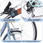 Bicicleta urbana NAYSAYE de 7 velocidades con cesta, cuadro de acero para niñas para desplazamientos y ocio, azul, 66.93*24.8*41.34