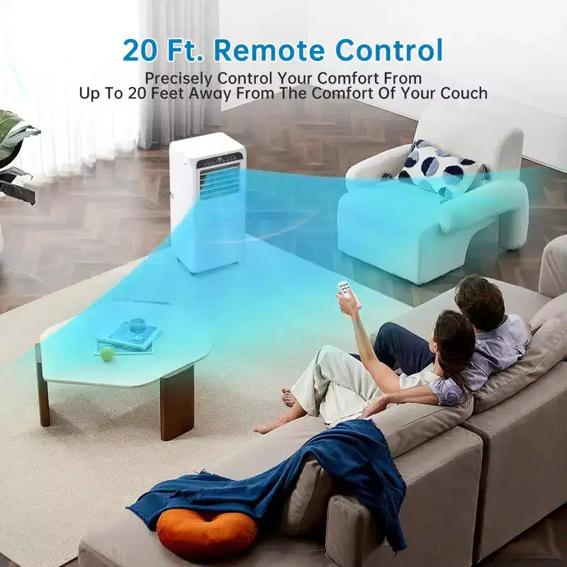 Climatiseur portable 8000 BTU avec refroidissement efficace, design compact et léger pour un transport facile, idéal pour les pièces petites à moyennes.