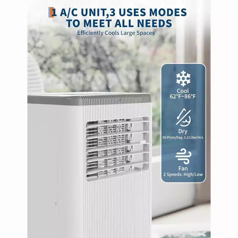 Climatiseur portable Acekool 8 000 BTU 3-en-1 (climatiseur/déshumidificateur/ventilateur), rafraîchit 32,5 m², mode veille silencieux, télécommande et kit fenêtre