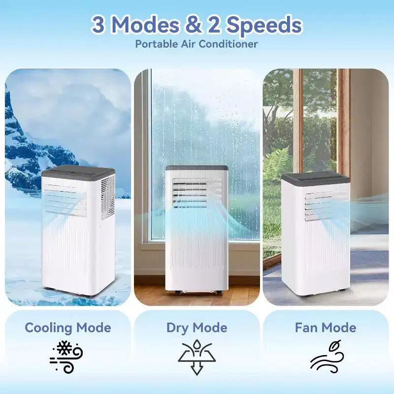 Climatiseur et Chauffage Portable Acekool 10 000 BTU, 3-en-1 Climatiseur, Pompe à Chaleur, Ventilateur, Déshumidificateur, Télécommande, Minuteur 24H, Refroidit 42 m², Kit Fenêtre