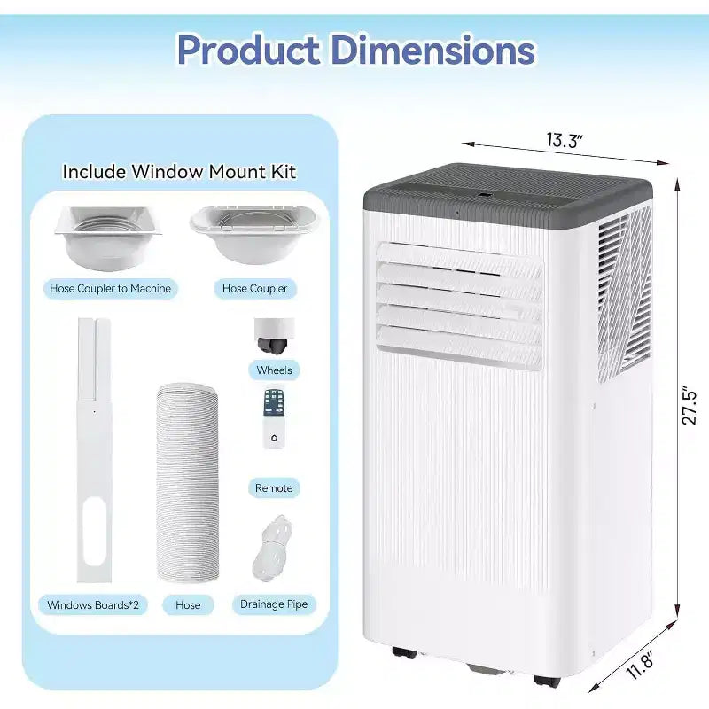 Climatiseur et Chauffage Portable Acekool 10 000 BTU, 3-en-1 Climatiseur, Pompe à Chaleur, Ventilateur, Déshumidificateur, Télécommande, Minuteur 24H, Refroidit 42 m², Kit Fenêtre