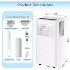 Climatiseur et Chauffage Portable Acekool 10 000 BTU, 3-en-1 Climatiseur, Pompe à Chaleur, Ventilateur, Déshumidificateur, Télécommande, Minuteur 24H, Refroidit 42 m², Kit Fenêtre