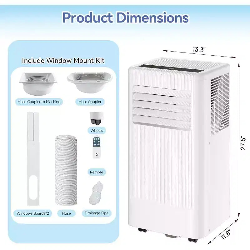 Climatiseur portable Acekool 10 000 BTU, 3-en-1 : climatiseur, déshumidificateur, ventilateur, rafraîchit 52 m², télécommande, écran LED, minuterie 24h, roulettes, blanc