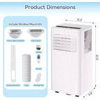Climatiseur portable Acekool 10 000 BTU, 3-en-1 : climatiseur, déshumidificateur, ventilateur, rafraîchit 52 m², télécommande, écran LED, minuterie 24h, roulettes, blanc