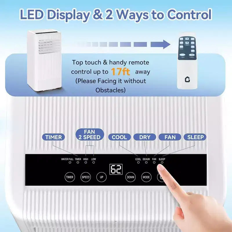 Climatiseur portable Acekool 10 000 BTU, 3-en-1 : climatiseur, déshumidificateur, ventilateur, rafraîchit 52 m², télécommande, écran LED, minuterie 24h, roulettes, blanc