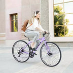 NAYSAYE Bicicleta Híbrida de Montaña de 7 Velocidades, Cuadro de Aluminio, Frenos de Disco Dobles, Bicicletas Para Adultos y Niños, 64.57*25.19*37.79