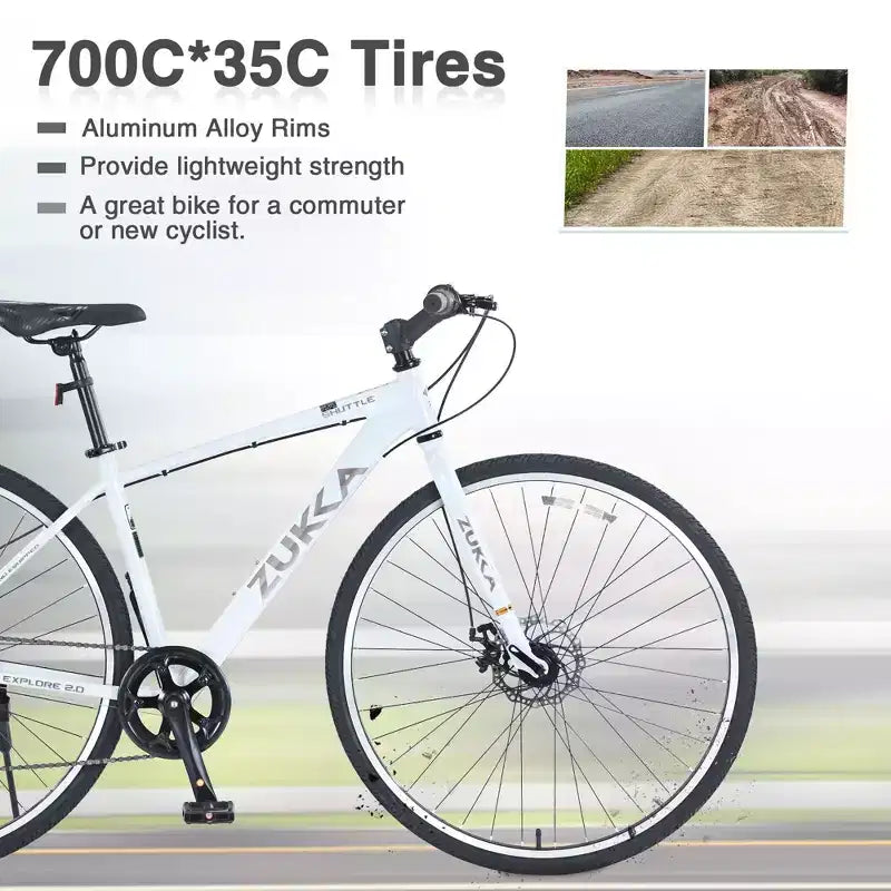 NAYSAYE Bicicleta Híbrida de Montaña de 7 Velocidades, Cuadro de Aluminio, Frenos de Disco Dobles, Bicicletas Para Adultos y Niños, 64.57*25.19*37.79