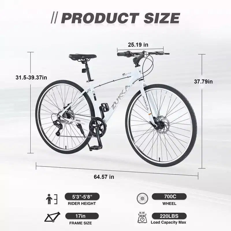 NAYSAYE Bicicleta Híbrida de Montaña de 7 Velocidades, Cuadro de Aluminio, Frenos de Disco Dobles, Bicicletas Para Adultos y Niños, 64.57*25.19*37.79