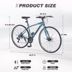NAYSAYE Bicicleta Híbrida de Montaña de 7 Velocidades, Cuadro de Aluminio, Frenos de Disco Dobles, Bicicletas Para Adultos y Niños, 64.57*25.19*37.79