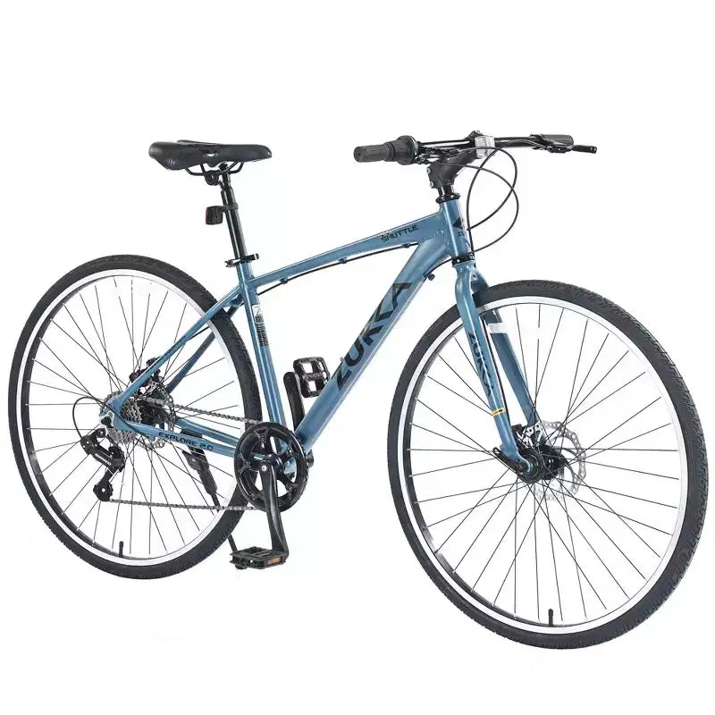 NAYSAYE Bicicleta Híbrida de Montaña de 7 Velocidades, Cuadro de Aluminio, Frenos de Disco Dobles, Bicicletas Para Adultos y Niños, 64.57*25.19*37.79